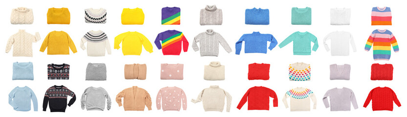 Sticker - Set of cozy warm sweaters on white background