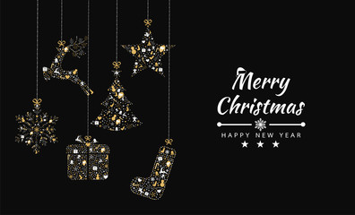 merry christmas background with element collection banner. reindeer, gift box, tree, star ,snowflake