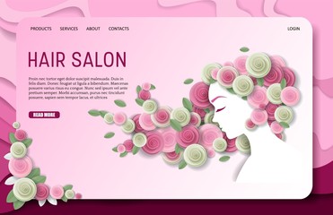 Wall Mural - vector paper cut hair salon landing page website template