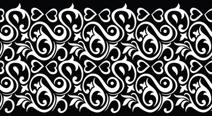 Seamless black and white tribal floral border