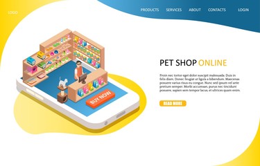 Pet shop online landing page website vector template