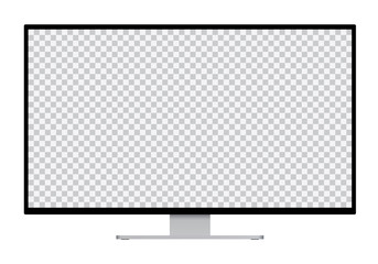 realistic illustration of black computer monitor with silver stand and blank transparent isolated sc