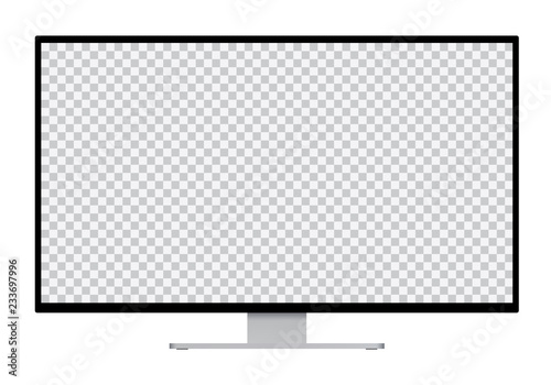 Cuadros en Lienzo Realistic illustration of black computer monitor with silver stand and blank tra