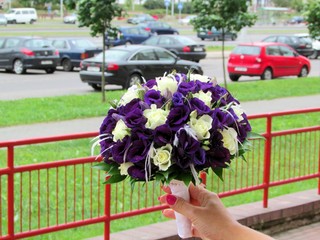 Bridal bouquet (on the handle) colors lilac - blue and white