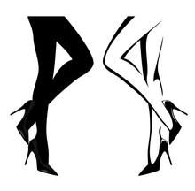 Sexy Female Legs Wearing High Heeled Shoes - Black And White Vector Design Set