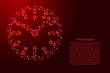 Watch dial with hands from futuristic polygonal red lines and glowing stars for banner, poster, greeting card. Vector illustration.