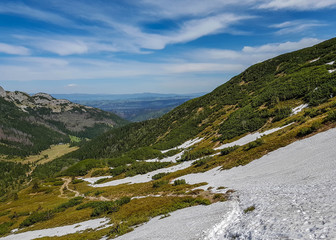 Scenic landscape of Tatra Mountains, part of the Carpathian mountain chain in eastern Europe, between Slovakia and Poland