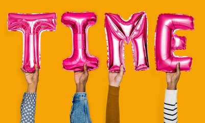 Poster - Hands showing time balloons word