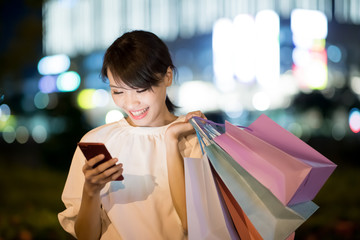 Poster - woman use phone happily