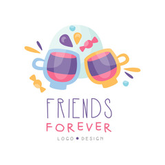 Poster - Friends forever logo design, Happy Friendship Day creative label for banner, poster, greeting card, t-shirt vector Illustration