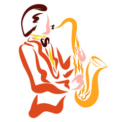 Wall Mural - Stylish man playing the saxophone, beautiful music