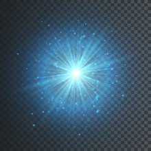 Transparent Glow Light Effect. Star Burst With Sparkles. Blue Glitter. Vector Illustration