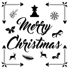 Poster - Merry Christmas. Christmas calligraphy. Handwritten modern brush lettering. Hand drawn design elements. sticker Set quotes with snowflakes, snowman, santa claus, candy, sweet candy, cookies. Vector.