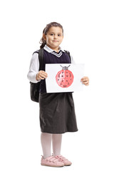 Poster - Little schoolgirl holding a drawing with a ladybug