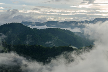 Landscape with sea of foggy awakening in a beautiful hills at Thailand.