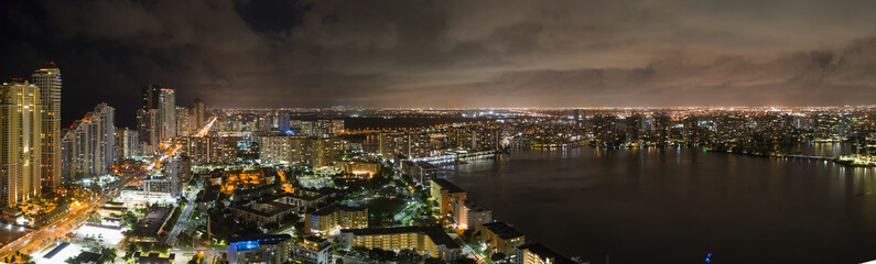 Fototapete - Aerial night city panorama