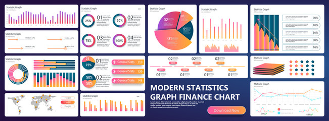 Wall Mural - Infographic dashboard template. Simple red yellow design of interface, admin panel with graphs, chart diagrams. Modern modern infographic vector template with statistics graphs and finance charts.
