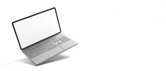 Laptop with blank screen isolated on white background. 3d illustration