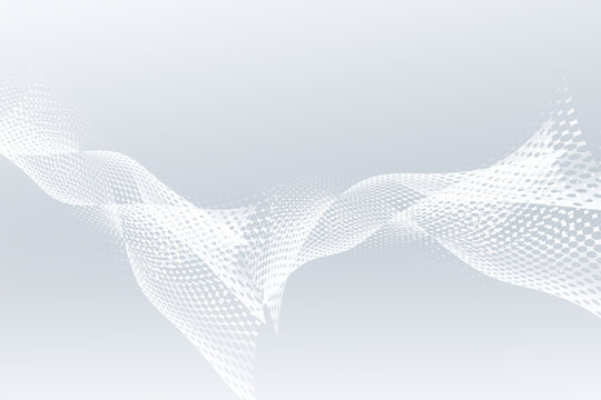 Flowing halftone white waves background.