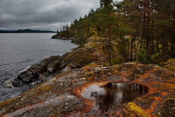 Wall Mural - Russia. Karelia. Gloomy autumn on lake Ladoga