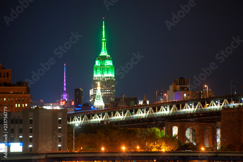Cuadros en Lienzo The Empire State Building illuminated in Green at night