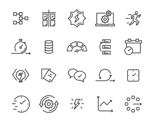 Wall Mural - simple set of vector line icons, contain such lcon as speed, agile, boost, process, time and more