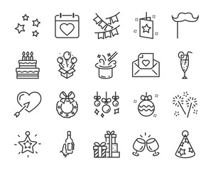 set of celebration icons, such as gift, christmas, party, champagne, event, birthday