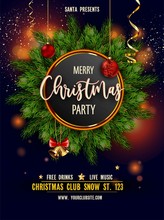 Merry Christmas Party Invitation Poster With Main Information Vector.