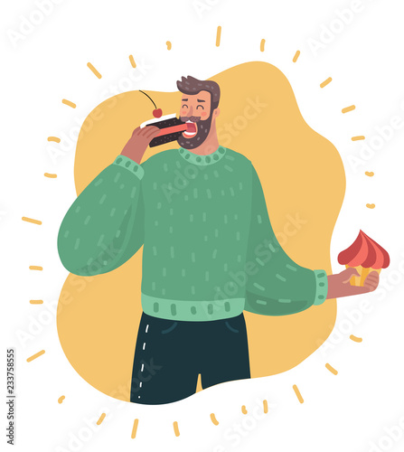 Cuadros en Lienzo Cartoon fat man with a cake.