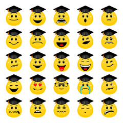 Wall Mural - vector set of education emoticons. icon collection of student faces showing different emotions in ca