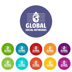 Poster - Global social networks icons color set vector for any web design on white background