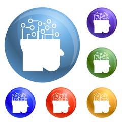 Poster - Smart brain mind icons set vector 6 color isolated on white background