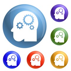 Poster - smart mind gear icons set vector 6 color isolated on white background