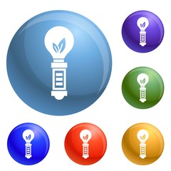 Poster - Hand eco bulb icons set vector 6 color isolated on white background