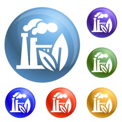 Poster - Eco factory icons set vector 6 color isolated on white background