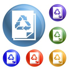 Poster - Recycle paper icons set vector 6 color isolated on white background