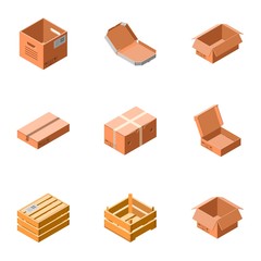 Poster - Delivery box icon set. Isometric set of 9 delivery box vector icons for web design isolated on white background