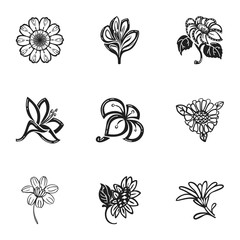 Poster - Tropical flower icon set. Simple set of 9 tropical flower vector icons for web design isolated on white background
