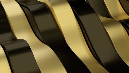 Poster - 3d abstract render background with metal waves. Loopable animation. Decorative reflective material with different roughness.