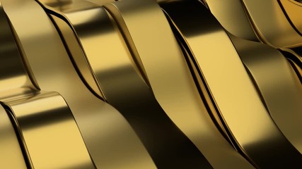 Poster - 3d abstract render background with metal waves. Loopable animation. Decorative reflective material with different roughness.