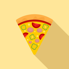 Sticker - Slice pepper pizza icon. Flat illustration of slice pepper pizza vector icon for web design