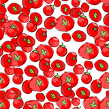 Fototapeta  - Hand drawn fresh tasty tomatoes. Vector seamless pattern