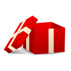 Poster - Open red gift box icon. Realistic illustration of open red gift box vector icon for web design isolated on white background