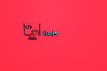 Text Coder with violet 3D illustration and red background