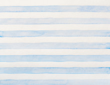 Watercolor Of Blue And White Stripes. Striped Watercolor Drawing, Design Elements. Abstract Background.