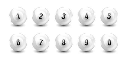 Wall Mural - Lottery Number Balls isolated on white background from 0 to 9.