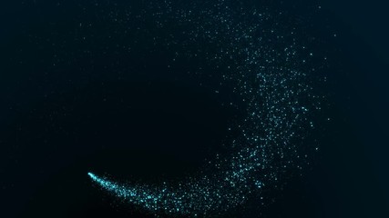 Wall Mural - Abstract holiday background with shining blue sparkling particles on black. 4K motion graphic.