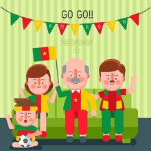 Happy Family Cheering Sport With National Flag : Cameroon : Vector Illustration