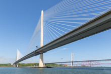 Three Bridges Over Firth Of Forth Near Queensferry In Scotland