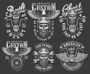 Wall Mural - Vintage monochrome motorcycle labels set